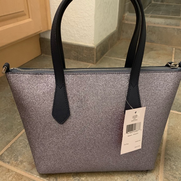 KATE SPADE GLITTER JOELEY SMALL SATCHEL DUSK NAVY - Picture 4 of 8